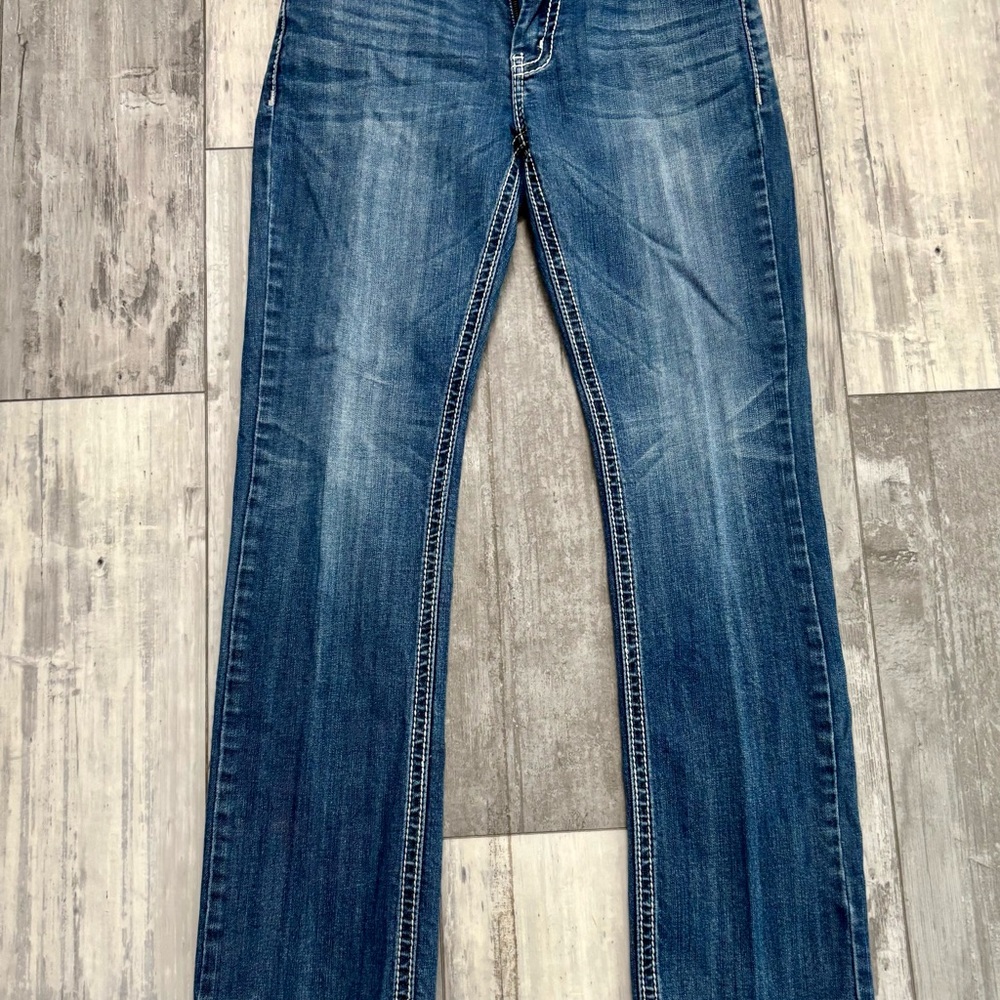 Reba Embellished Studded mid rise Blue Denim Jeans